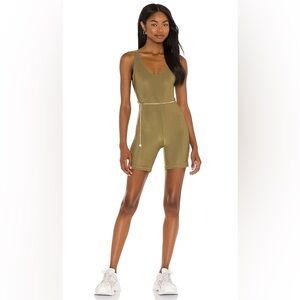 WeWoreWhat Scoop Bodysuit solid rib green with gold chain belt woman medium